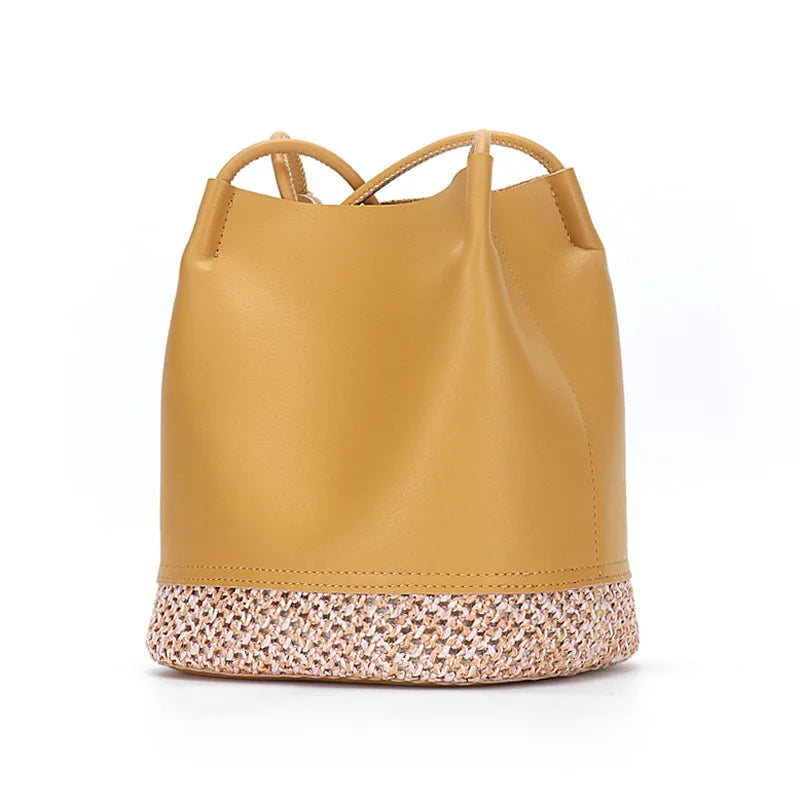 Soft Leather Bucket Bag Small Handheld Lady Handbag