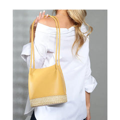 Soft Leather Bucket Bag Small Handheld Lady Handbag