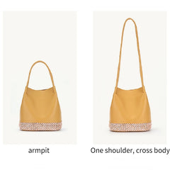 Soft Leather Bucket Bag Small Handheld Lady Handbag