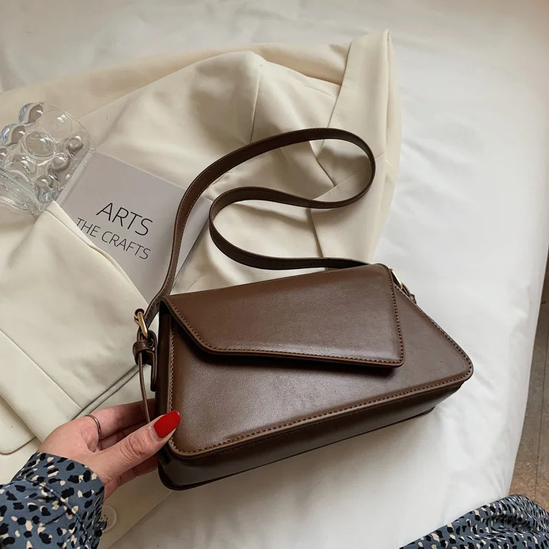 Leather Armpit Bag Women Shoulder Handbag Crossbody Small Square Bag