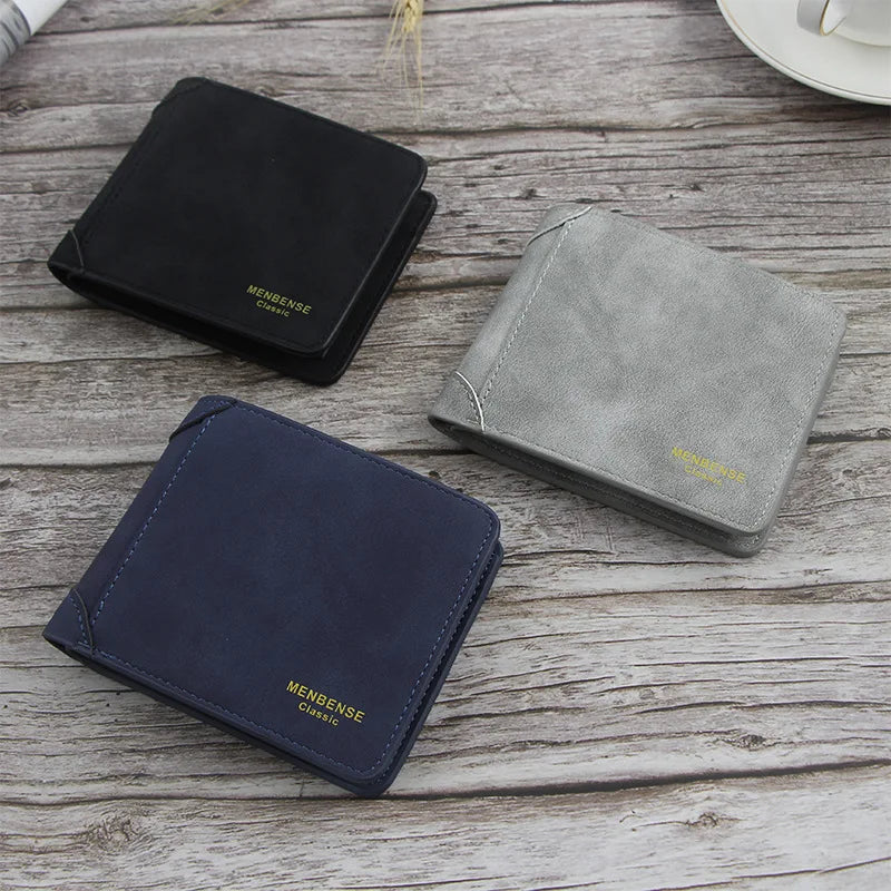 Men's Short Frosted Leather Wallet Retro Two Fold Vertical