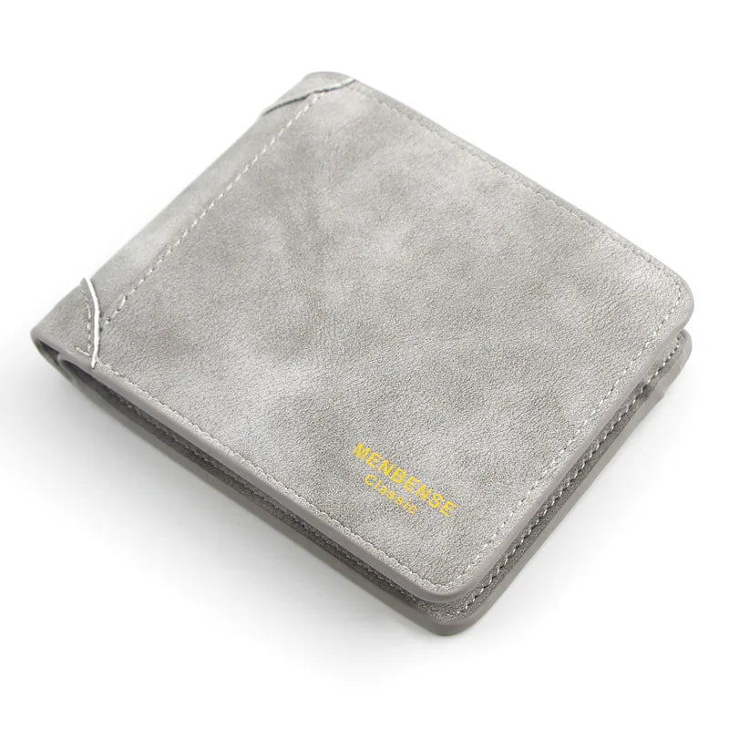 Men's Short Frosted Leather Wallet Retro Two Fold Vertical