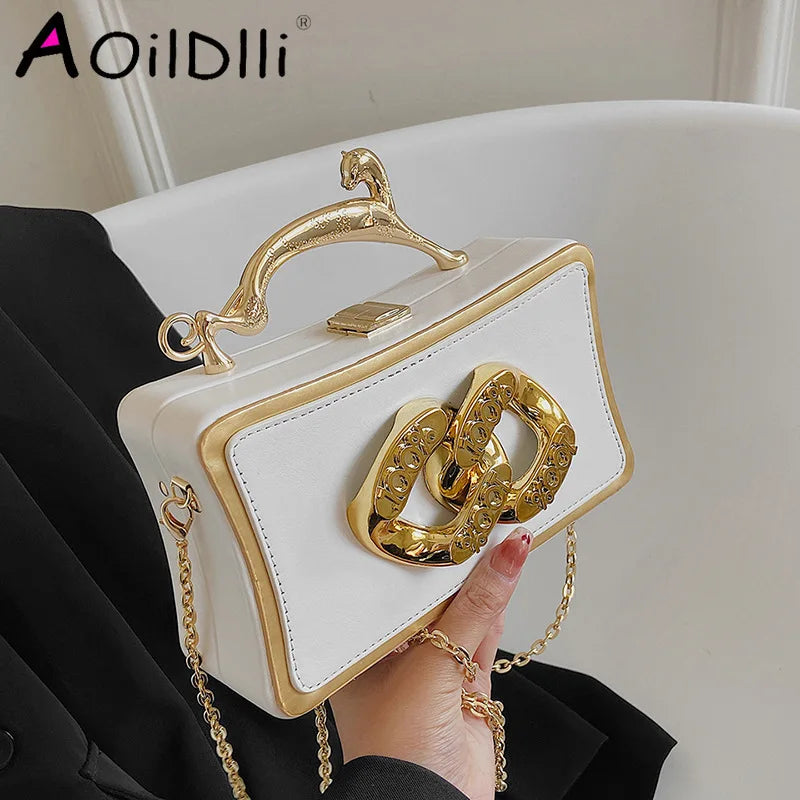 Leopard Handle Crossbody Bag Small Chain Clutch Purse