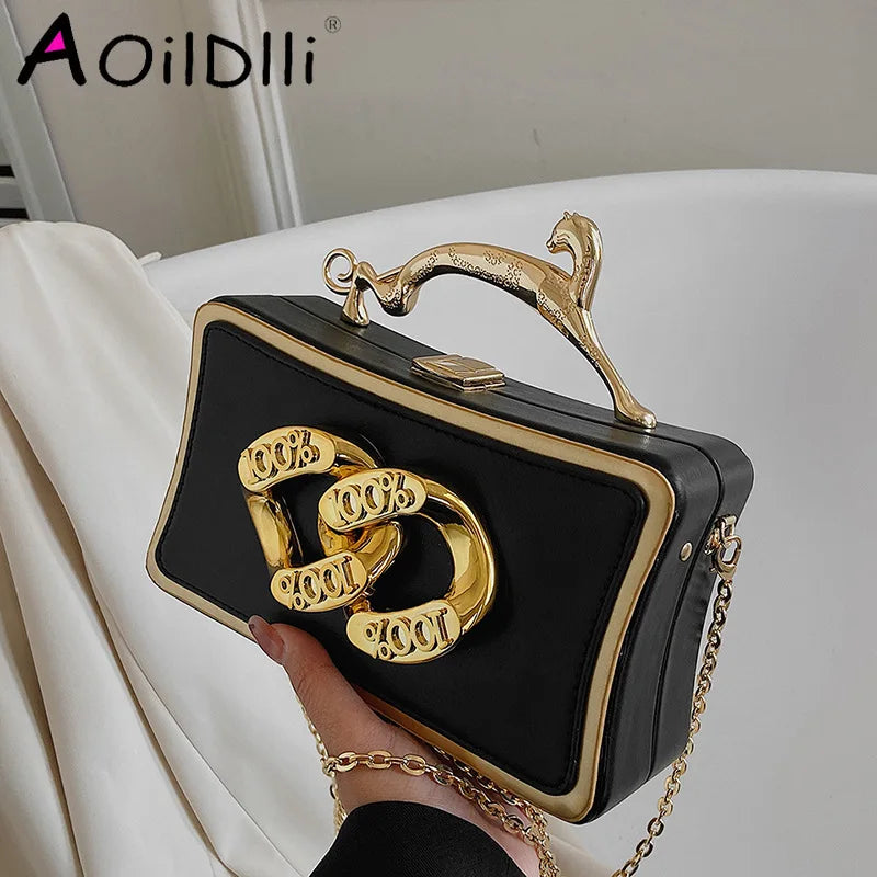 Leopard Handle Crossbody Bag Small Chain Clutch Purse