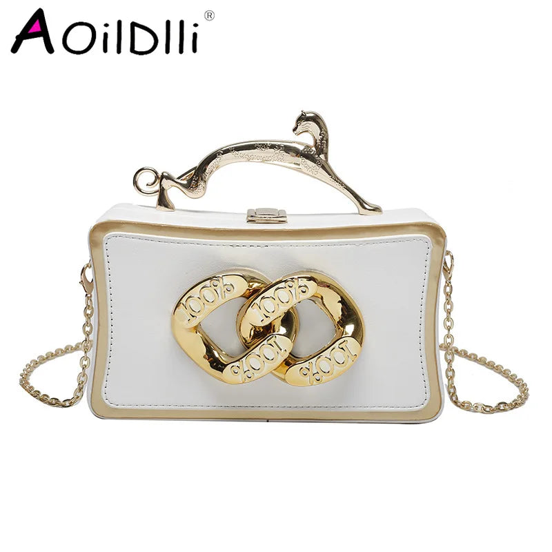Leopard Handle Crossbody Bag Small Chain Clutch Purse