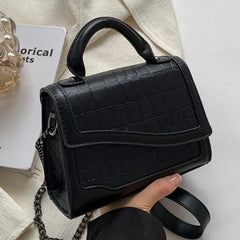 Green Stone Pattern Leather Handbag Chain Shoulder Bags