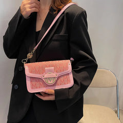 M Letter Print Shoulder Handbag Lock Small Square Bag Women's Bags