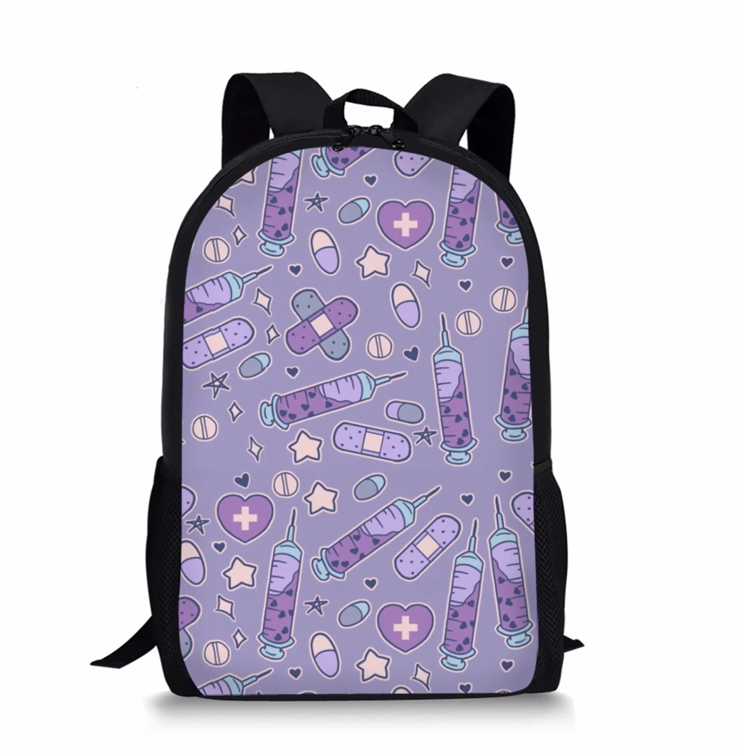 Medical Tool Print Girl School Backpack Zipper Style