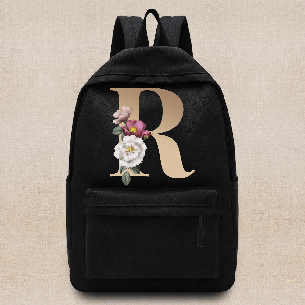 26 Letters Print School Backpack for Teen Girls Women Shoulder Laptop