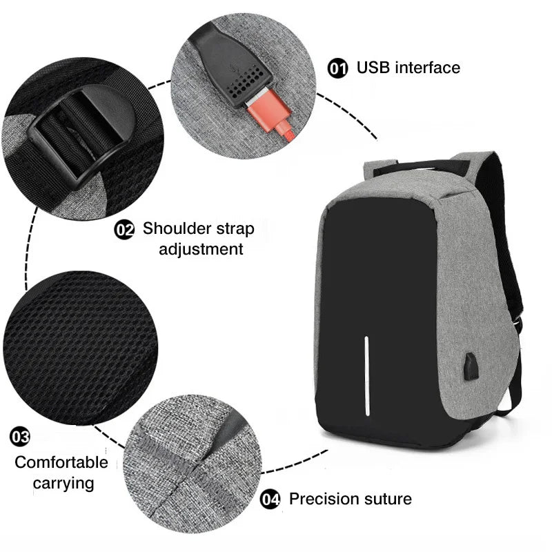 Anti-theft Waterproof Business Backpack 15 Inch USB Rechargeable