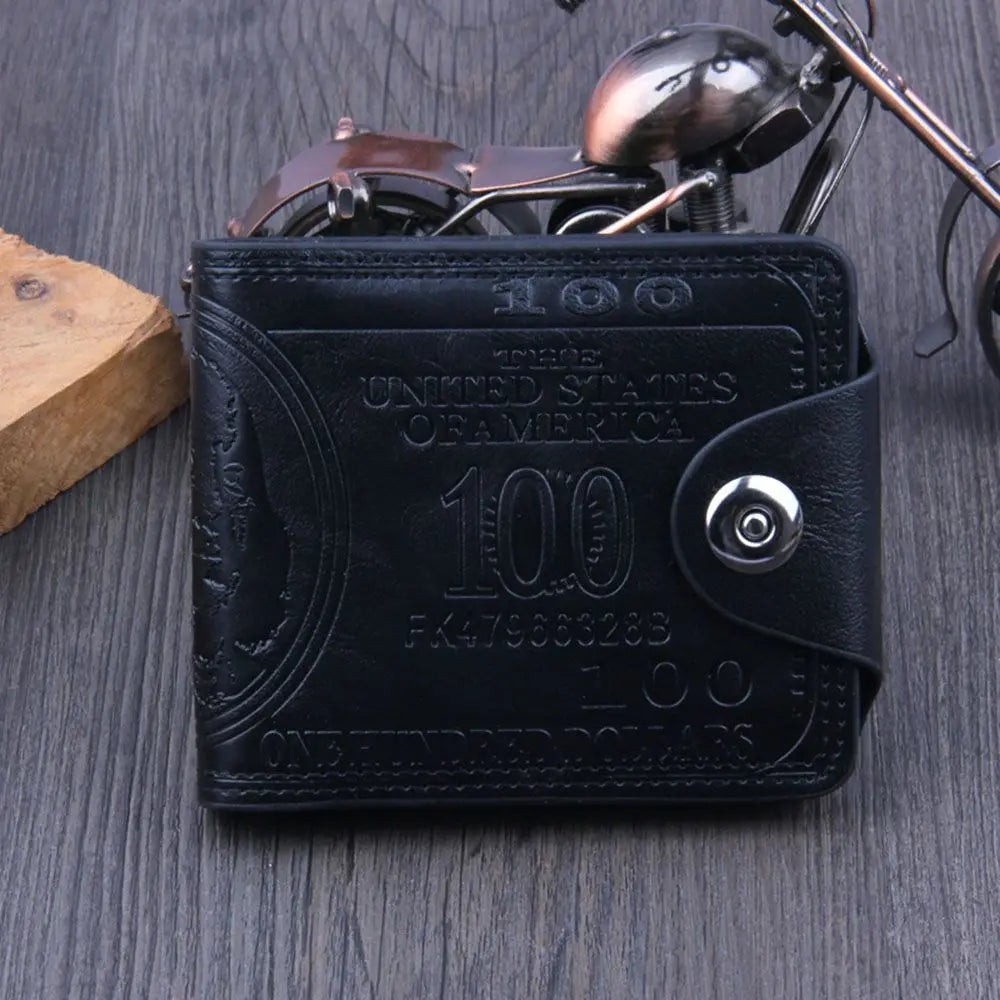 Men's Short Wallet Magnetic Buckle Double Line Foldable PU Leather Wallet