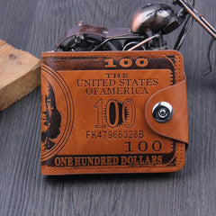 Men's Short Wallet Magnetic Buckle Double Line Foldable PU Leather Wallet