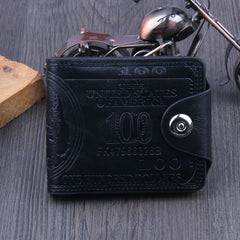 Men's Short Wallet Magnetic Buckle Double Line Foldable PU Leather Wallet