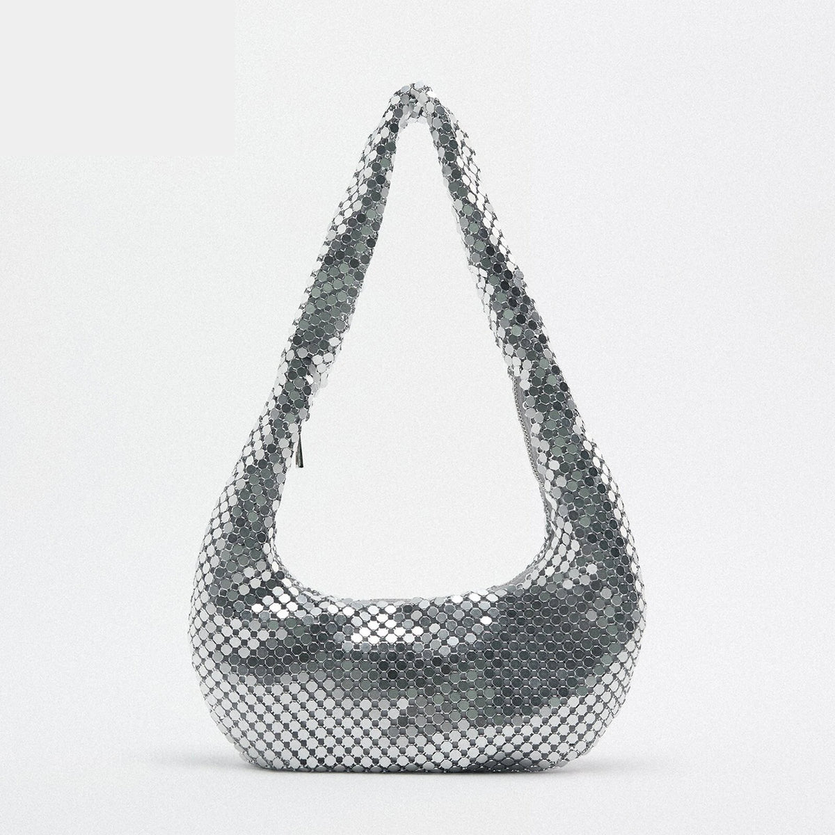 Metal Mesh Women Shoulder Bags Silver Lady Handbags Shinny Hobos Party Purses Sm