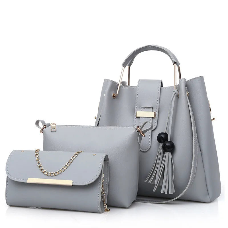 3-pc Set PU Leather Women Handbag Small Shoulder Crossbody Bag