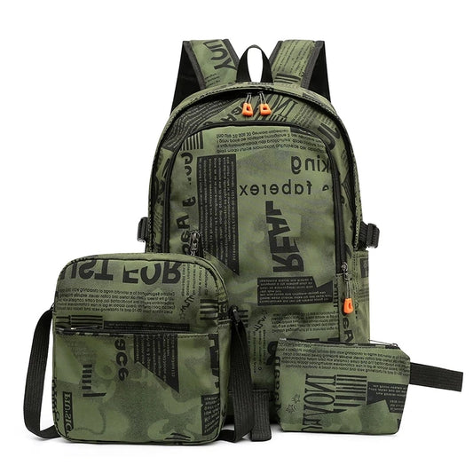 3pcs/set Junior Laptop Backpacks High Schoolbag Boys Men School Backpack