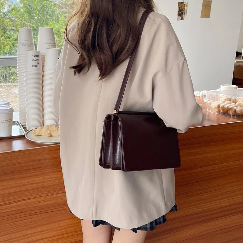 Vintage Oil Wax Leather Shoulder Bag for Women