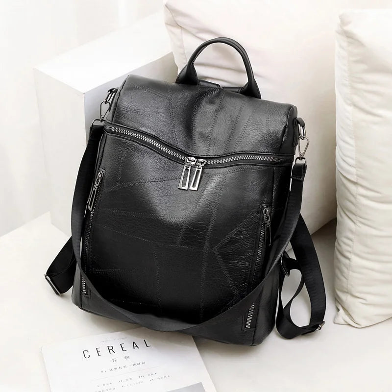Leather Female Backpack School Bag Travel Bag