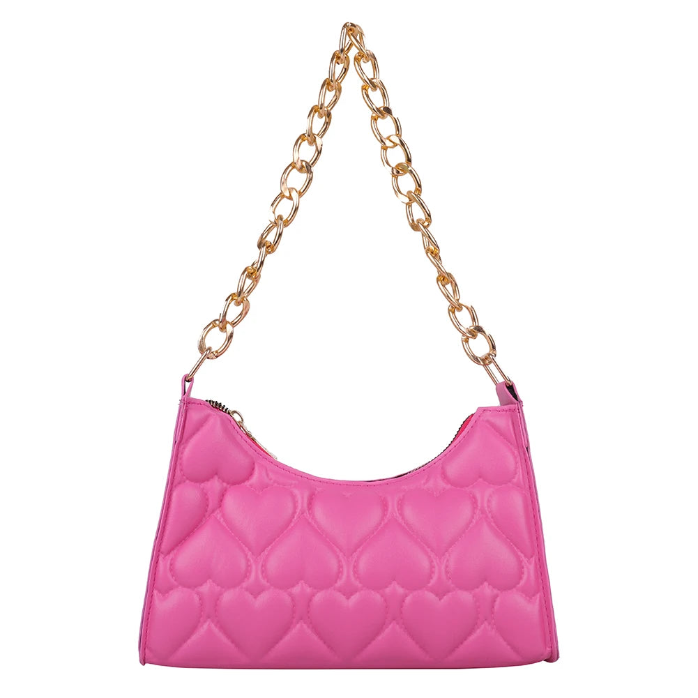 Women's PU Leather Handbags Love Embossed Chain Shopper Bag