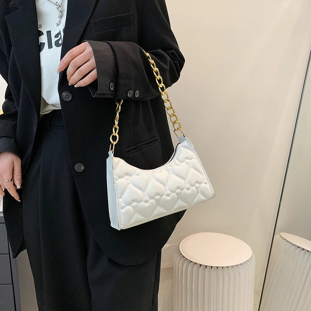 Women's PU Leather Handbags Love Embossed Chain Shopper Bag
