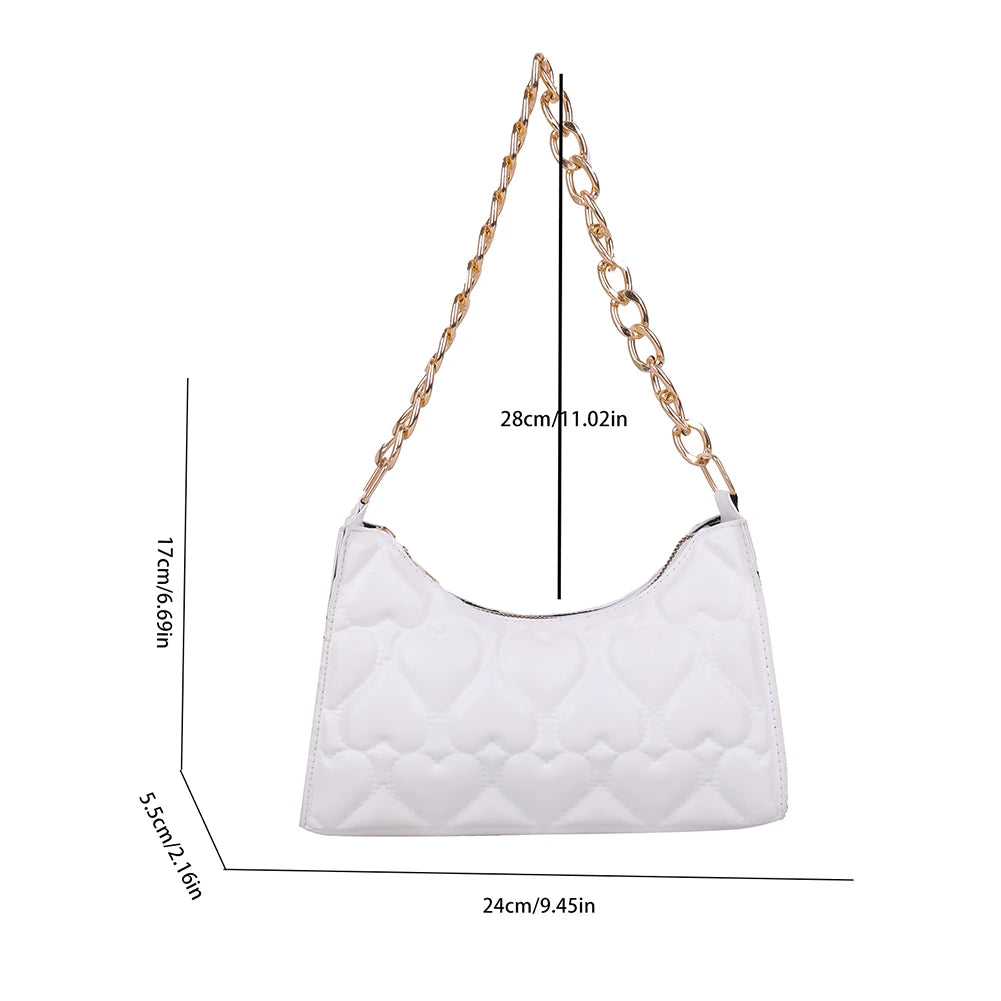 Women's PU Leather Handbags Love Embossed Chain Shopper Bag