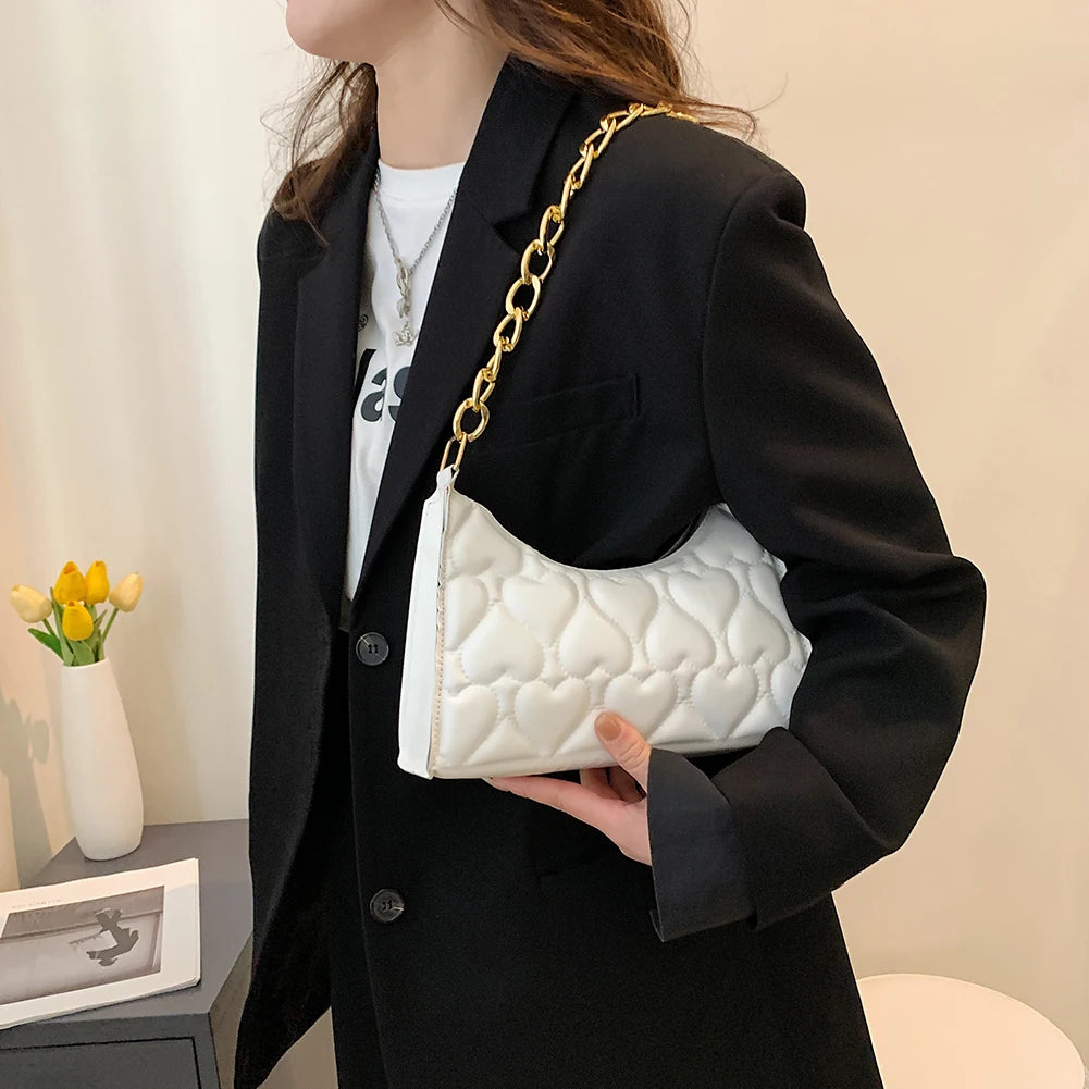 Women's PU Leather Handbags Love Embossed Chain Shopper Bag