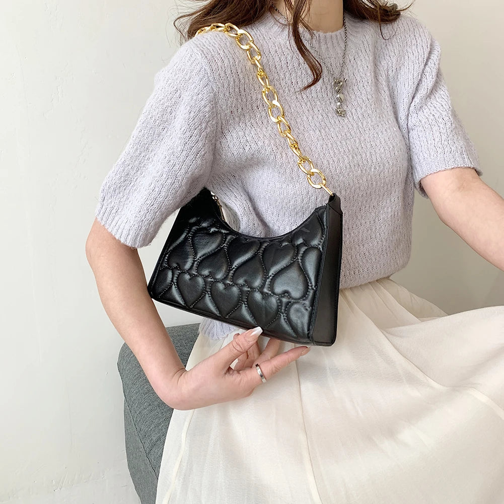 Women's PU Leather Handbags Love Embossed Chain Shopper Bag