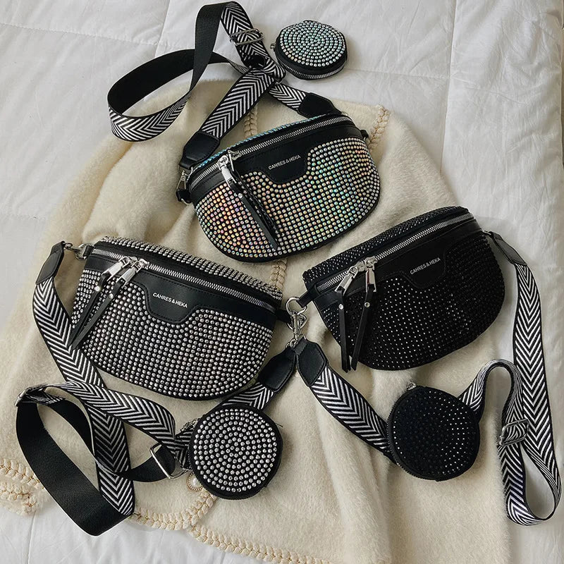 Women's Rhinestone Shoulder Messenger Bag All-match Saddle Tide Rhinestone Bag
