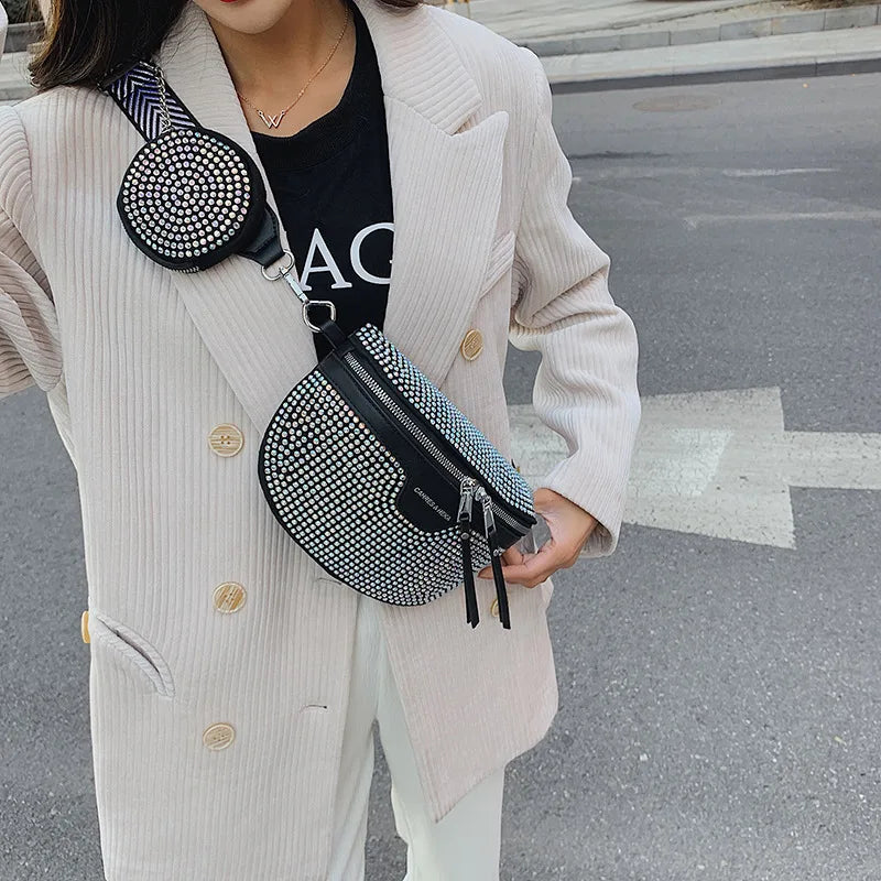 Women's Rhinestone Shoulder Messenger Bag All-match Saddle Tide