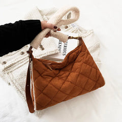 Cotton Shoulder Bag Large Capacity Shopping Handbag Plaid Shoulder Satchel