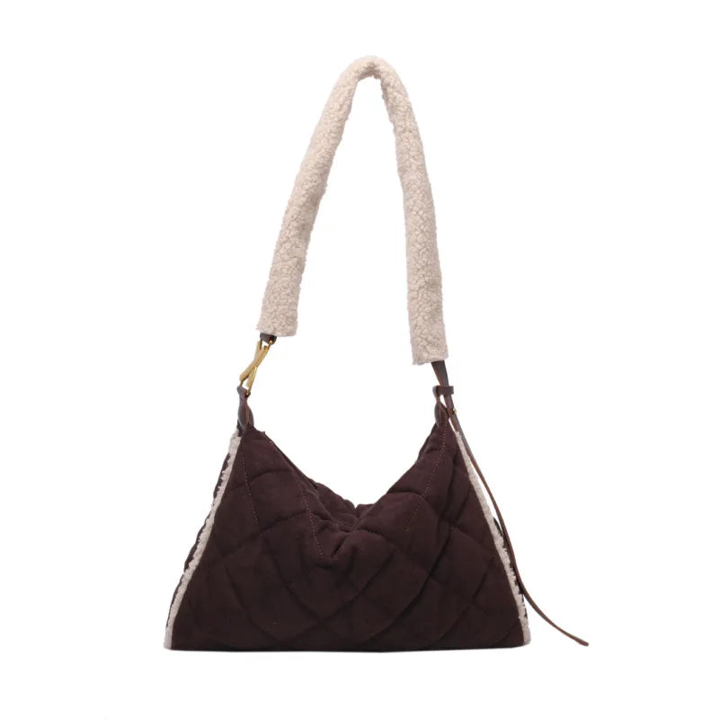 Cotton Shoulder Bag Large Capacity Shopping Handbag Plaid Shoulder Satchel