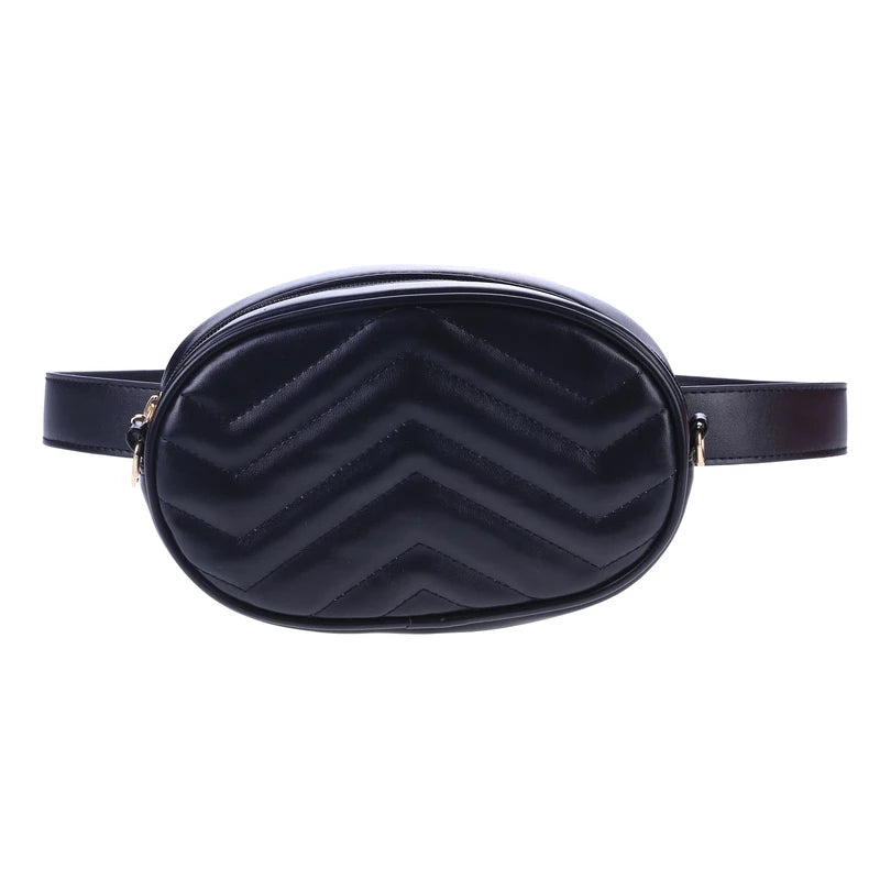 Round Waist Bag Women Beige Leather Chest Handbag