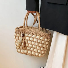 Straw Handbags Women Tote Bags Clutch Pu Crossbody Shopping for Ladies