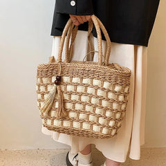 Straw Handbags Women Tote Bags Clutch Pu Crossbody Shopping for Ladies