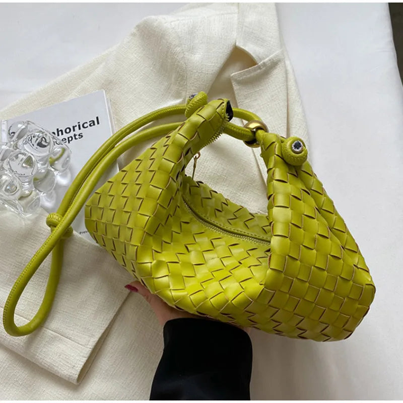 Retro Style Ladies Handbags Soft Solid Braided Decoration Crossbody Bags