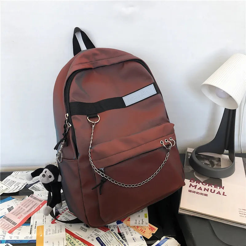Reflective Chain Women Backpack College Mochila
