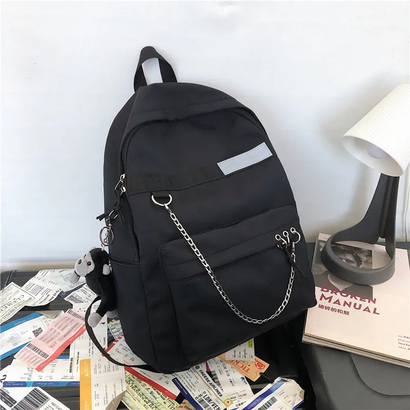 Reflective Chain Women Backpack College Mochila
