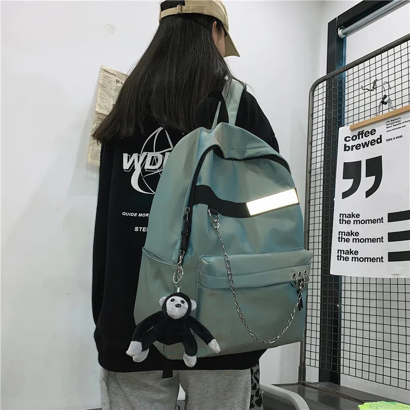 Reflective Chain Women Backpack College Mochila