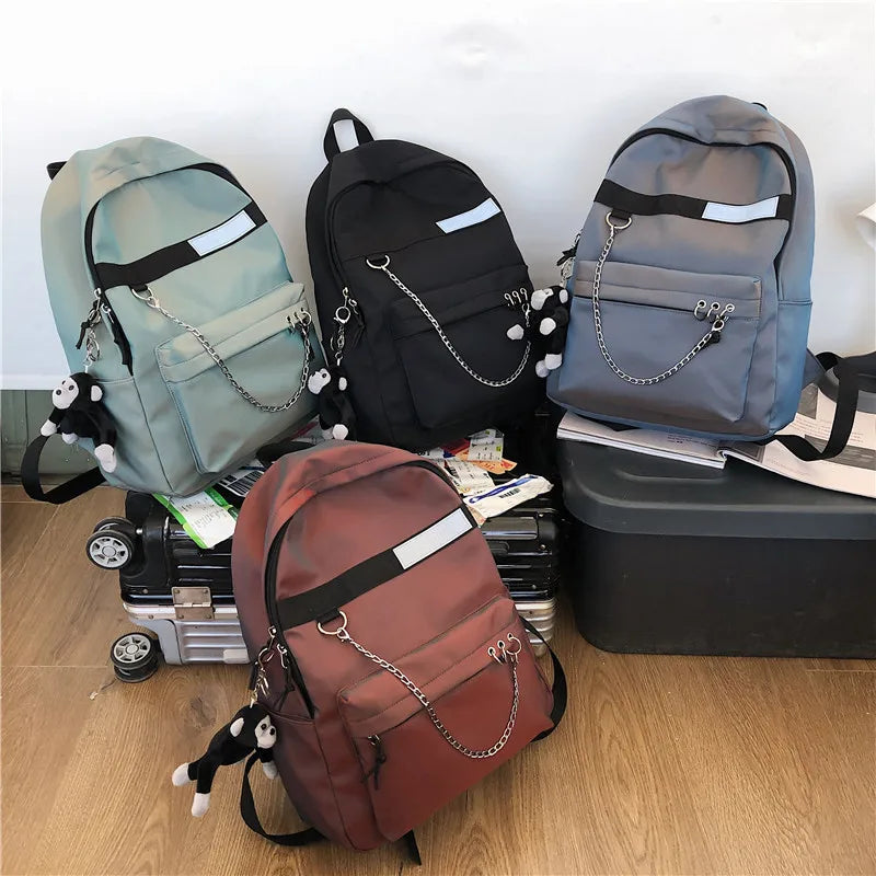 Reflective Chain Women Backpack College Mochila