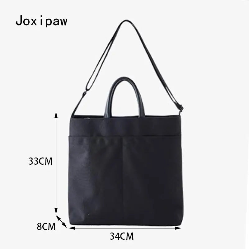 Canvas Handbag Solid Style Shoulder Bag for Women Vintage Large Capacity Tote