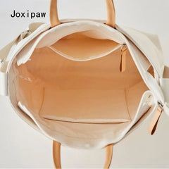Canvas Handbag Solid Style Shoulder Bag for Women Vintage Large Capacity Tote