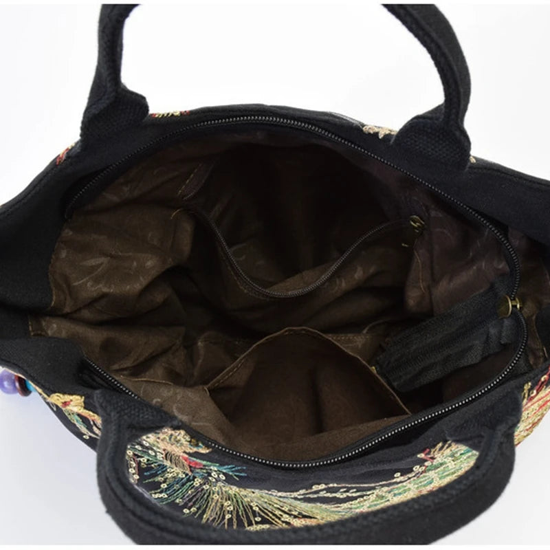Canvas Phoenix Embroidered Shoulder Totes Messenger Bag