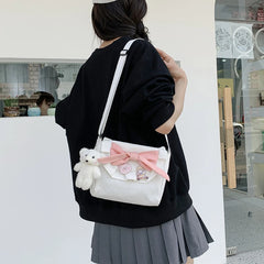 Canvas Small Shoulder Bag with Bow for Girls