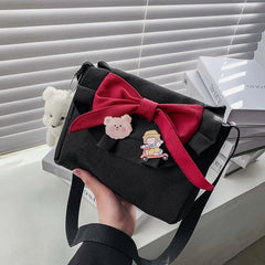 Canvas Small Shoulder Bag with Bow for Girls