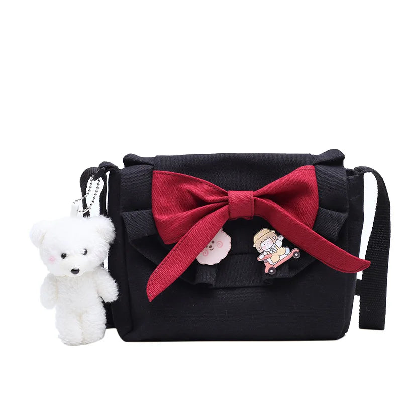 Canvas Small Shoulder Bag with Bow for Girls