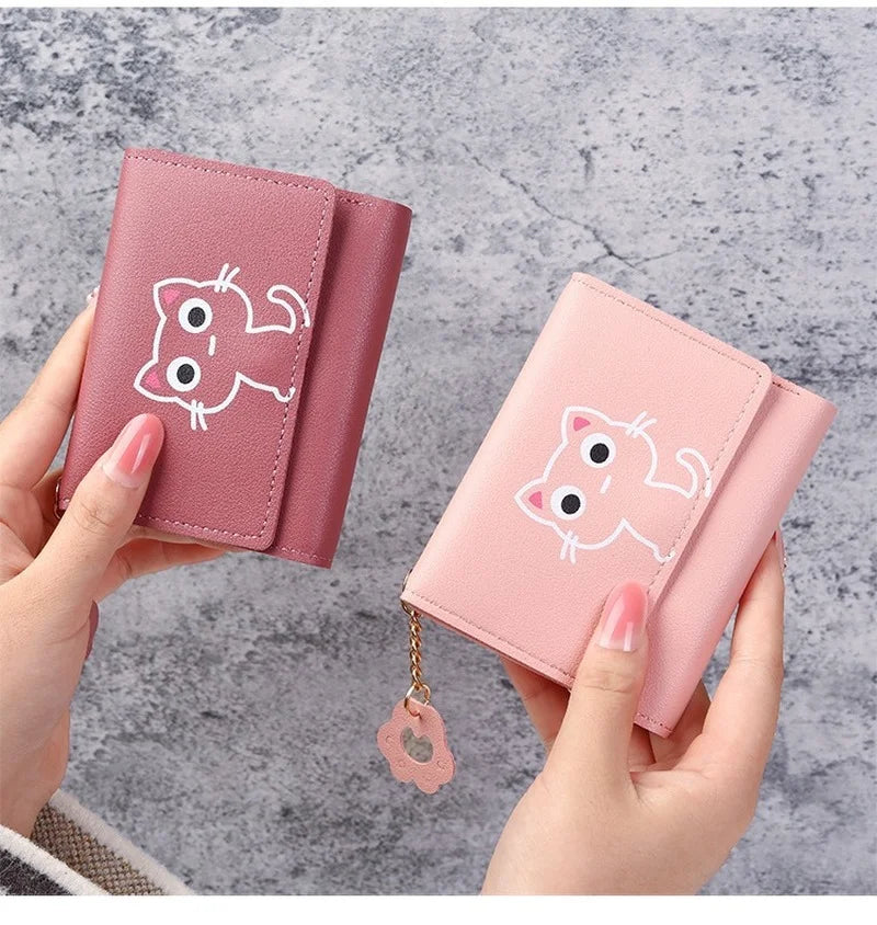 Cat Girls Cartoon Wallet Women's Short Three-fold Wallet for Men