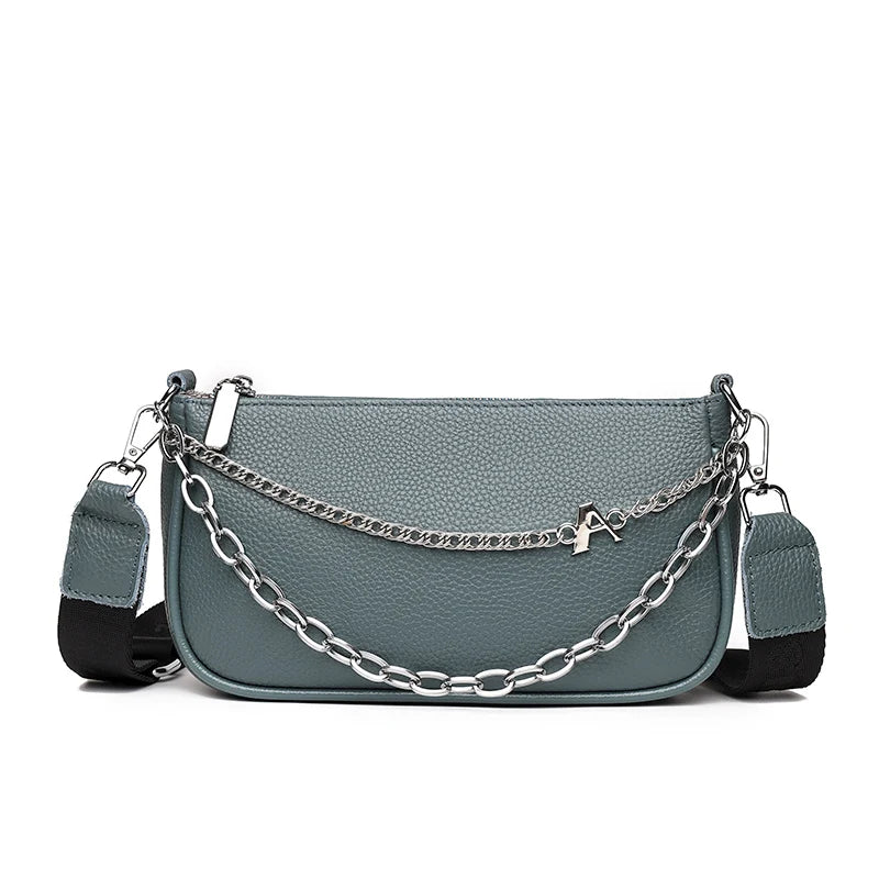 Chain Saddle Women Shoulder Bag Leather Crossbody Bag