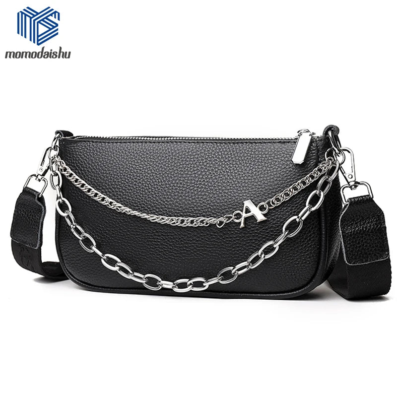 Chain Saddle Women Shoulder Bag Leather Crossbody Bag