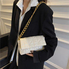 Plaid Shoulder Bag Chain Strap Handbag PU Leather Crossbody