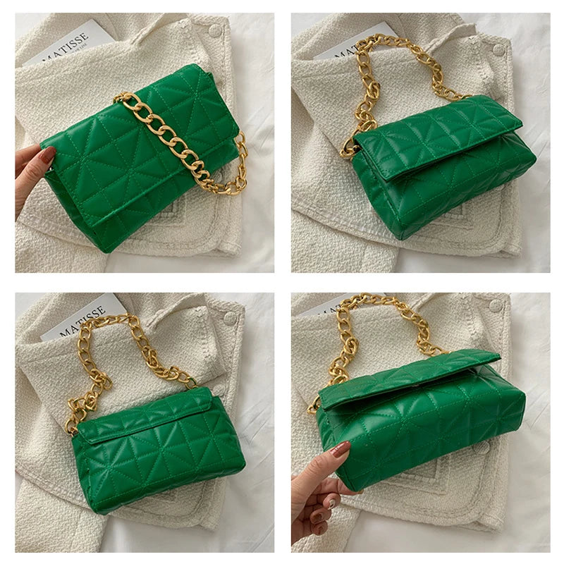 Plaid Shoulder Bag Chain Strap Handbag PU Leather Crossbody